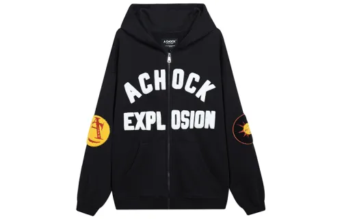 A Chock American Zipper Badge Cardigan Thickened And Fleece Lined Thermal Kangaroo Pocket Hooded Fall Winter Sweatshirt