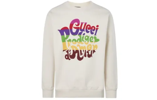 GUCCI Sweatshirts Men's Beige Crew Neck Moderate Regular