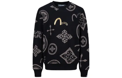 EVISU Sweatshirts Men's Black Crew Neck Moderate Heavyweight