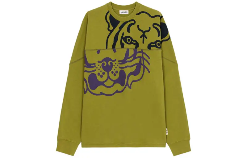 KENZO Sweatshirts Men's Khaki Green Crew Neck Moderate Regular