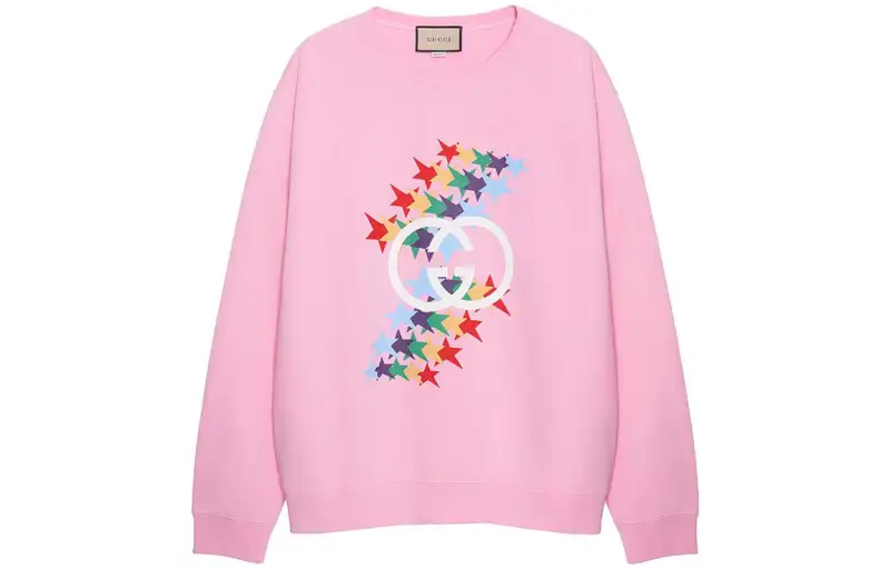 GUCCI Sweatshirts Men's Pink Crew Neck Moderate Regular