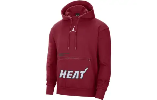 Jordan Miami Heat Courtside Statement Edition Logo Letter Print Drawstring Hooded Sweatshirt Men's Dark Red