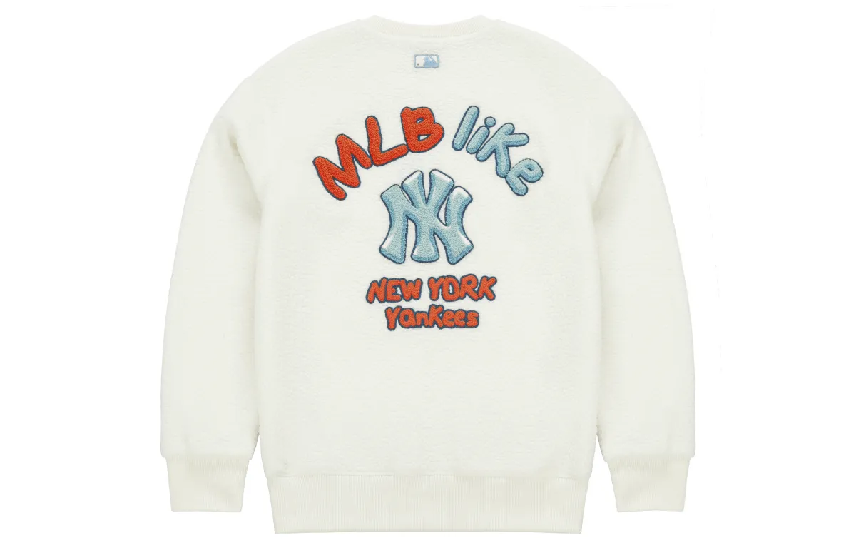 MLB Sherpa Sports Fleece Lined Crew Neck Cleanfit American Casual Versatile Sweatshirt Unisex Cream