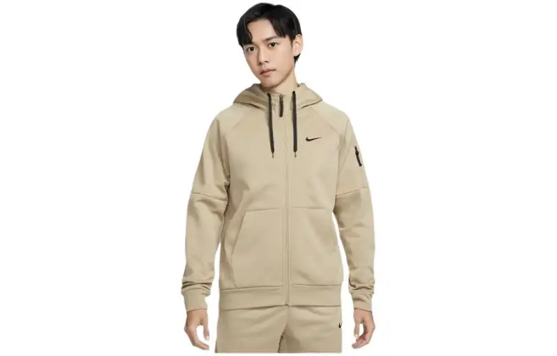Nike Sweatshirts Men's Khaki Hooded Moderate Cardigan