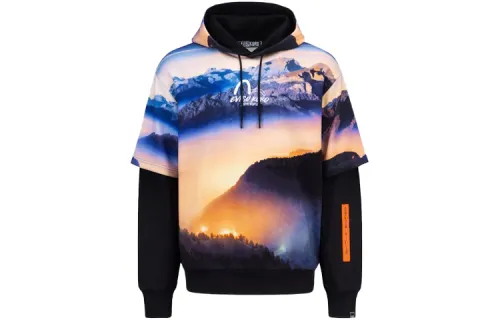 EVISU Sweatshirts Men's Multicolor Hooded Moderate Mock Two Piece