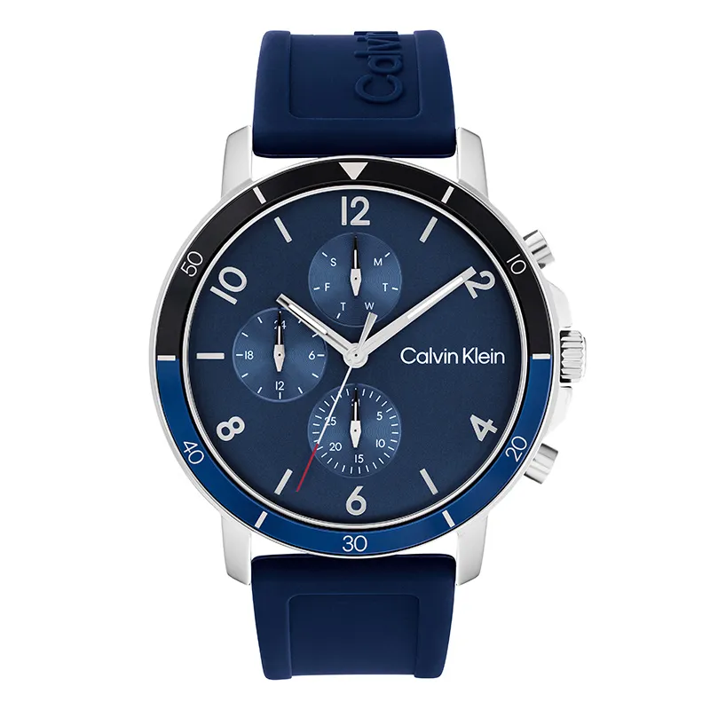 CALVIN KLEIN Quartz Movement Men's Watches Watch 46mm Blue Dial Stainless Steel Case Silicone Strap