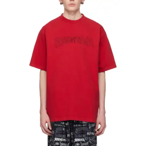 Balenciaga T Shirts Men's Red Crew Neck Moderate Straight Fit