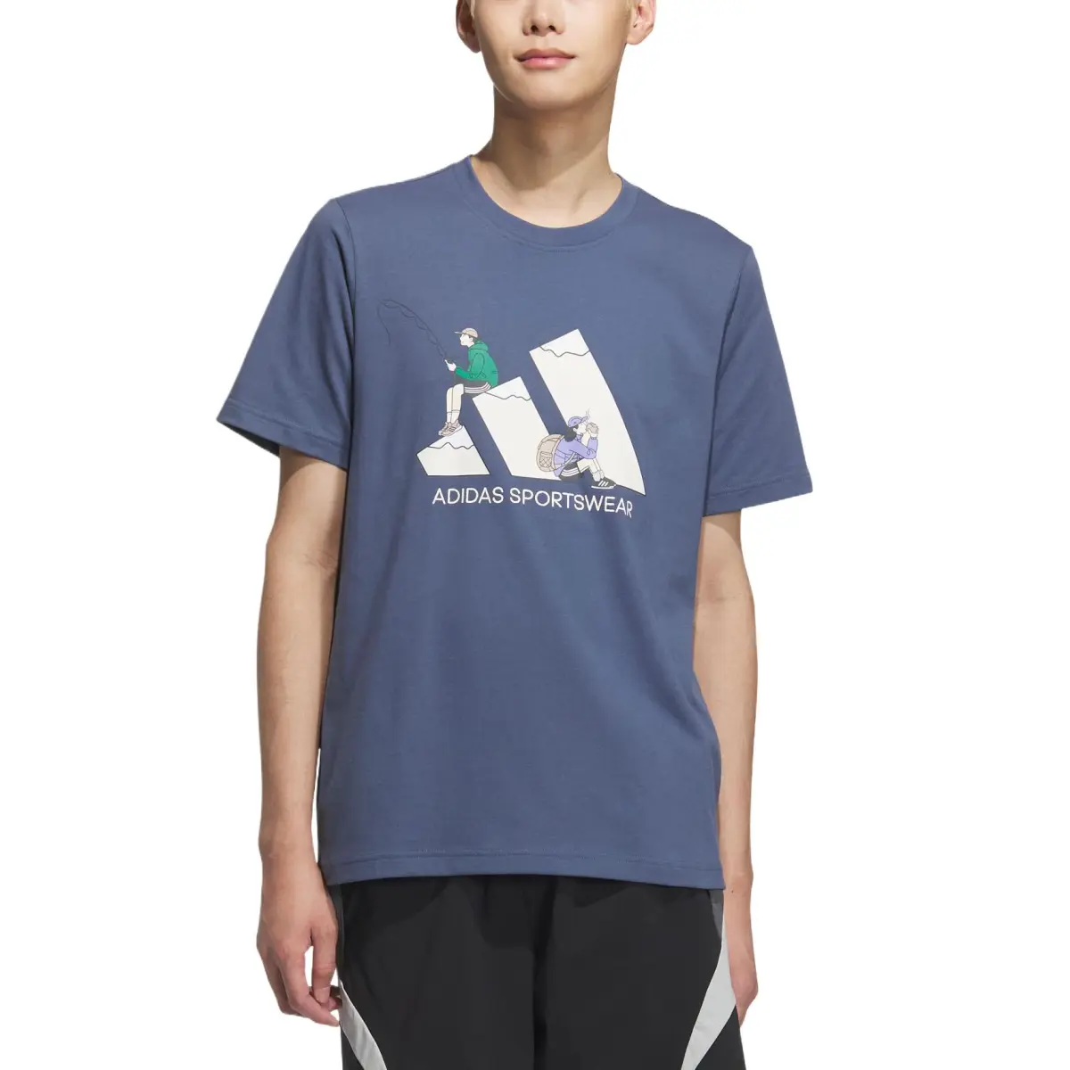 Adidas GRAPHIC SHORT SLEEVE T SHIRT T Shirt Men's Gray Blue