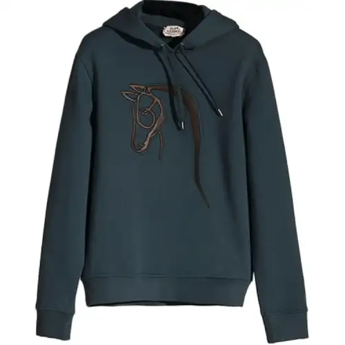 HERMES Sweatshirts Men's Green Hooded Moderate Regular