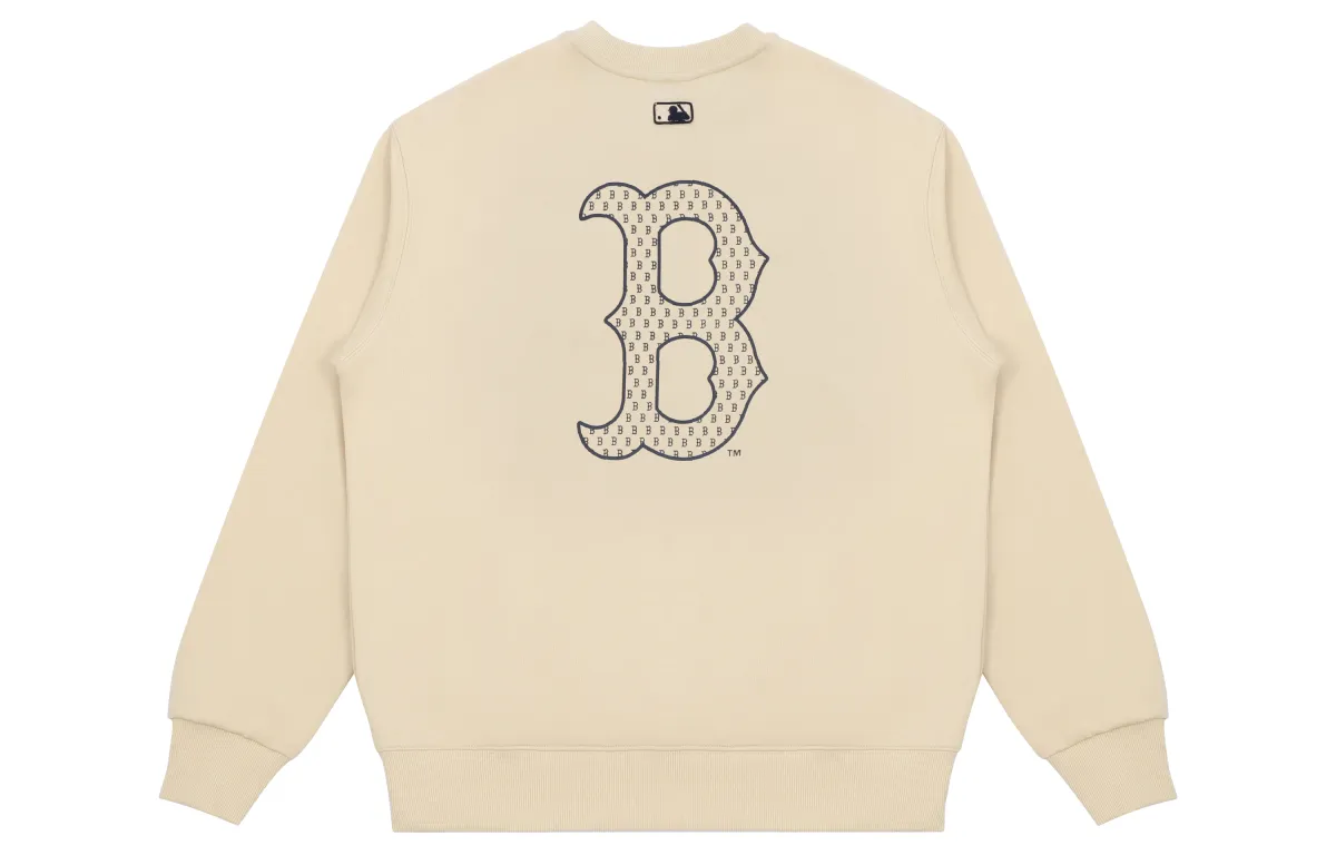 MLB Monogram Sweatshirts Unisex Beige Crew Neck Moderate