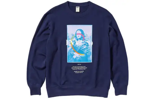 UNIQLO Sweatshirts Unisex Navy Blue Crew Neck Moderate Regular