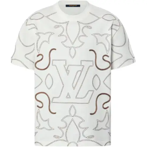 Lv Embroidered Cotton T Shirt