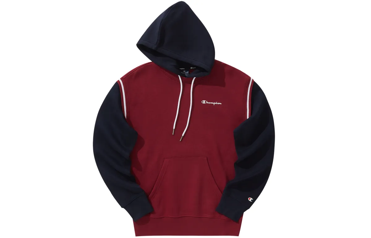 Champion Legacy Collection, Embossed Label Logo Patchwork Multicolor Mock Two Piece Fleece Lined Hooded Sweatshirt
