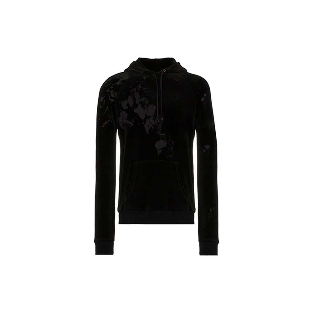 Saint Laurent Distressed Effect Drawstring Velvet Hoodie