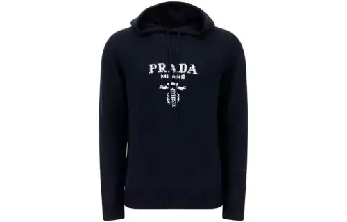 PRADA Sweatshirts Men's Dark Blue Hooded Moderate Regular