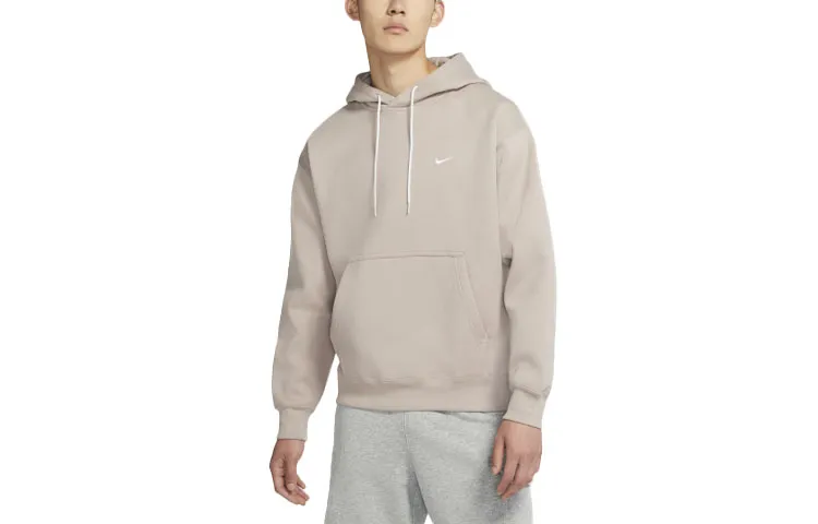 Nike Logo Embroidery Solid Color Thickened And Fleece Lined Hooded Pullover Sweatshirt Men's Malt Yellow