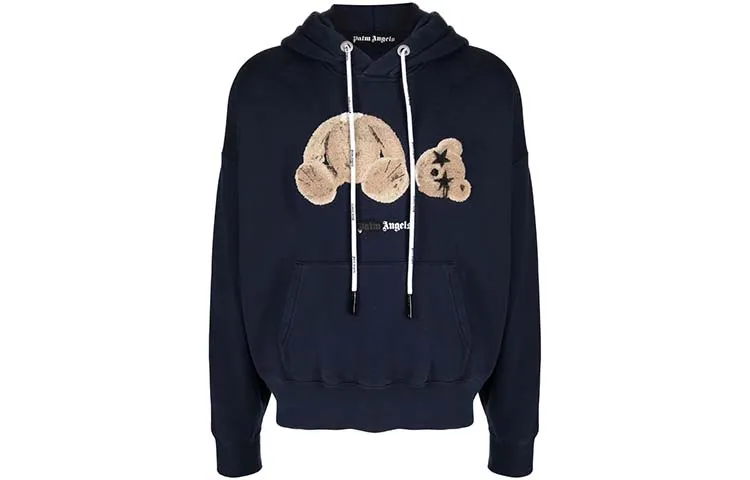 PALM ANGELS Bear Print Sprayed Logo Hoodie