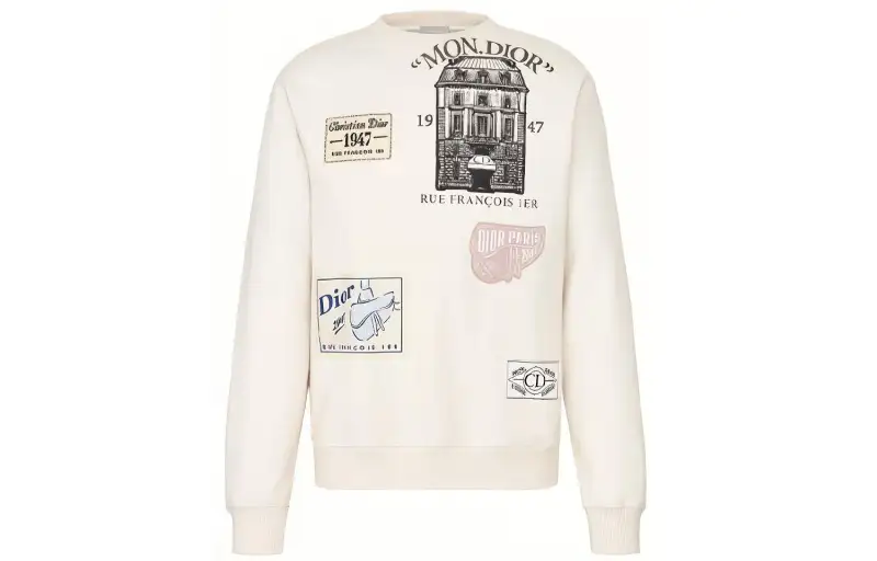 DIOR Quarterly New Products Sweatshirts Men's White Crew Neck Moderate Regular