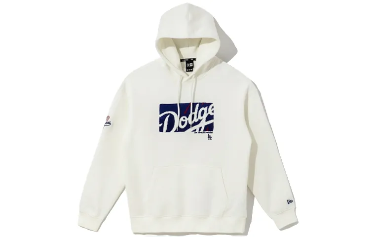 New Era FW21 Letter Logo Embroidery Long Sleeved Fleece Lined Pullover Sweatshirt Men's White