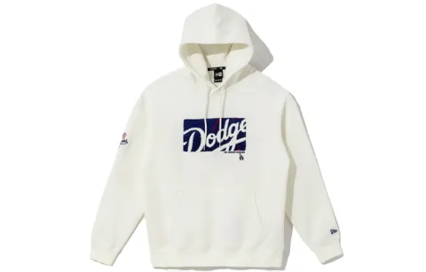 New Era FW21 Letter Logo Embroidery Long Sleeved Fleece Lined Pullover Sweatshirt Men's White
