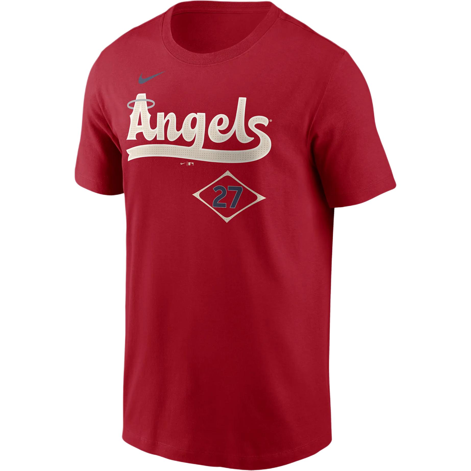 Nike X MLB joint model Los Angeles Angels Mike Trout round neck pullover short-sleeved T-shirt men's red