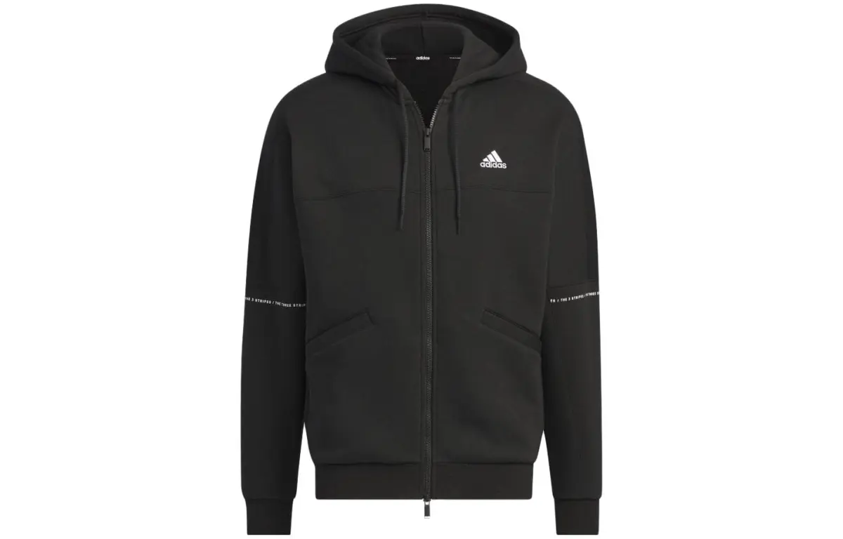 Adidas Sweatshirts Unisex Black Hooded Moderate Cardigan