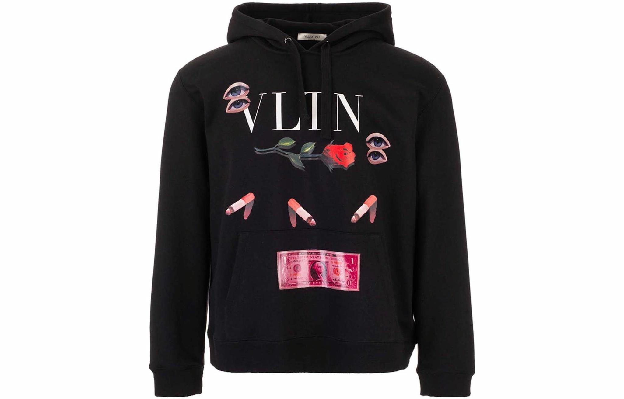 Мужское худи Valentino Худи с цветочным принтом и логотипом (черное)