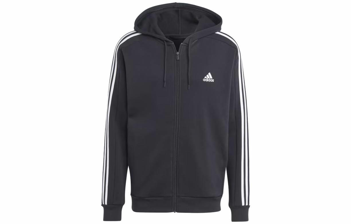 Мужское худи adidas Essentials Fleece 3-Stripes Full-Zip Hoodie (черное)