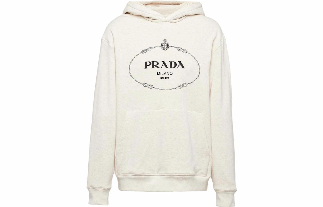 Мужское худи Prada Logo Printed (бежевое)