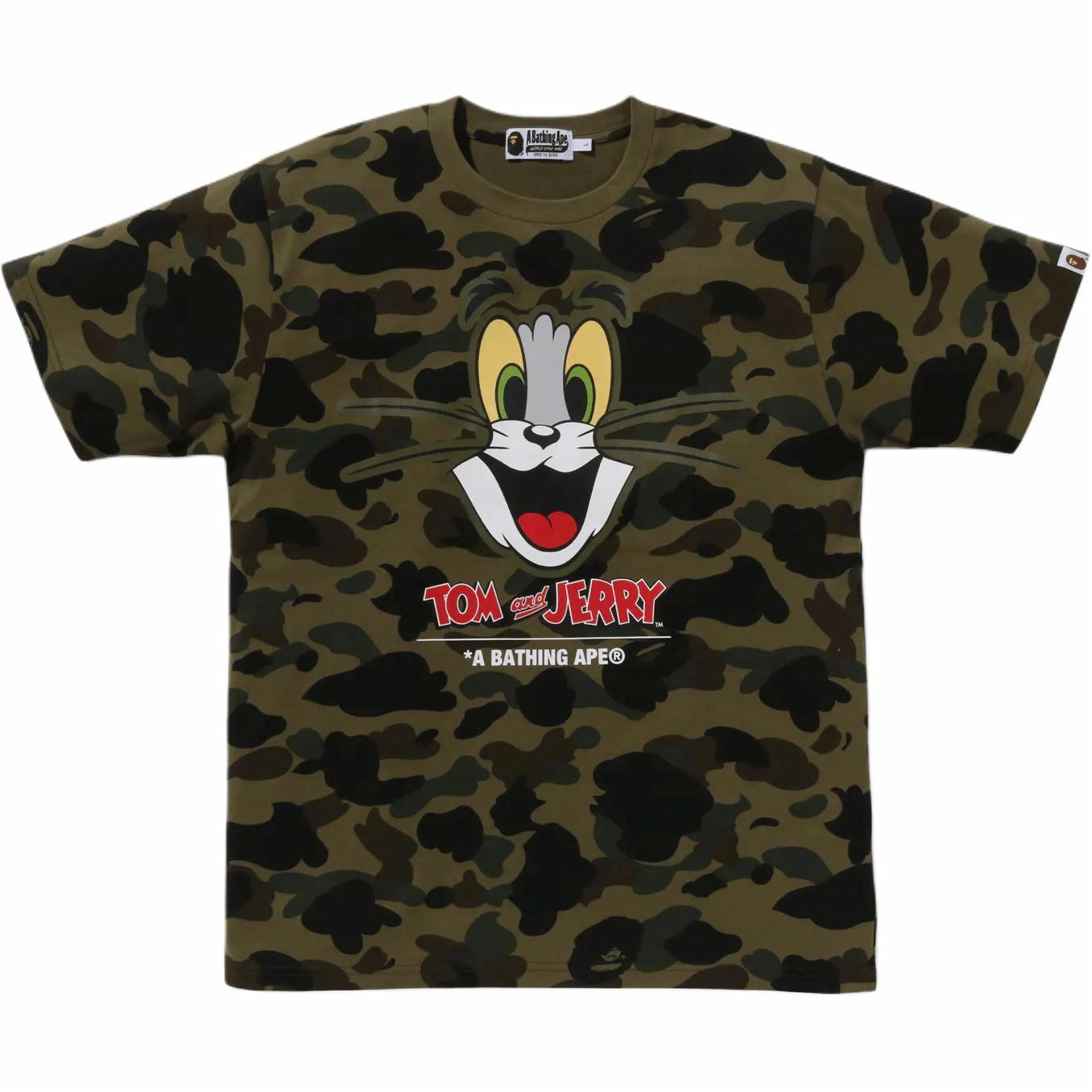 Футболка A BATHING APE x Tom and Jerry (зеленая камуфляжная)