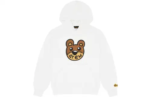 Drew House Front Kangaroo Printed Pattern Fleece Lined Hooded Pullover Cartoon Sweatshirt Unisex White