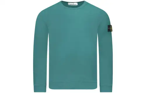 STONE ISLAND Solid Color Crew Neck Fitted Long Sleeved Fleece Lined Sweatshirt Men's Green