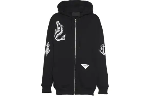 PRADA Sweatshirts Men's Black Hooded Moderate Cardigan