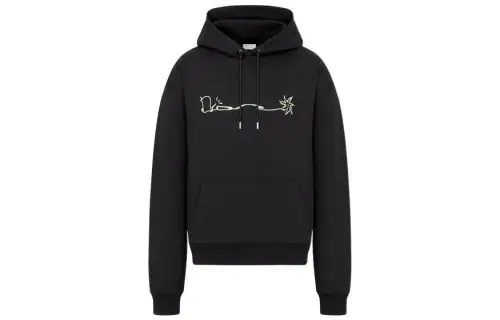 DIOR Travis Scott Letter Logo Fleece Lined Hooded Loose Fit Sports Pullover Sweatshirt Men's Black