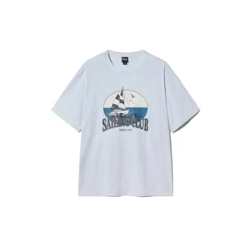 FILA T Shirts Unisex White Gray Crew Neck Moderate Straight Fit