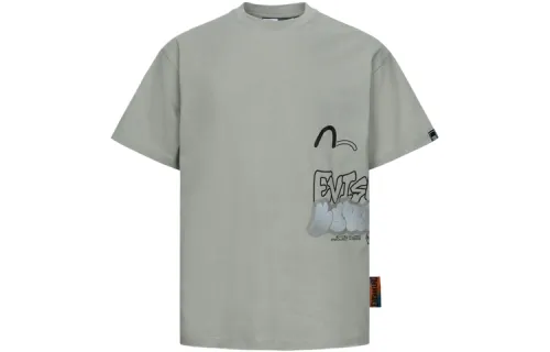 EVISU T Shirts Men's Light Gray Crew Neck Moderate Straight Fit
