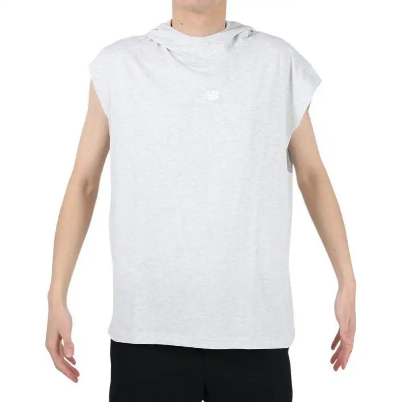 New Balance T Shirts Men's Gray Hooded Moderate Straight Fit