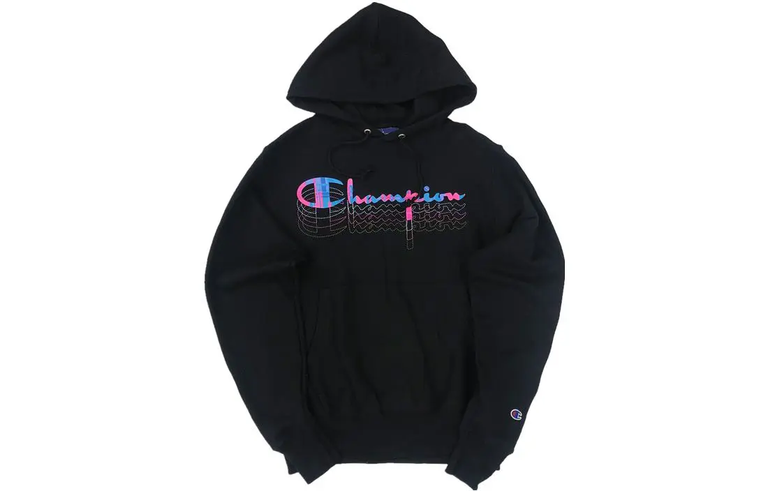 Champion Dazzling Grass Script Letter Print Fleece Lined Hooded Pullover Sweatshirt US Version Unisex