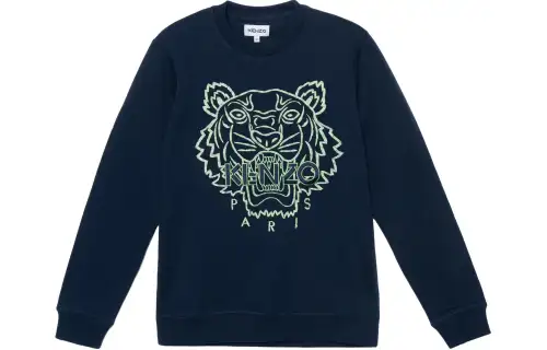 KENZO Classic Tiger Head Sweatshirts Men's Dark Blue Crew Neck Moderate Regular