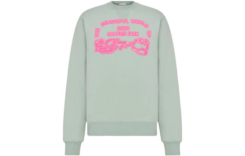 DIOR Dior x Travis Scott Travis scott joint series FW22 velvet letter pullover long-sleeved sweatshirt on the chest, men's green