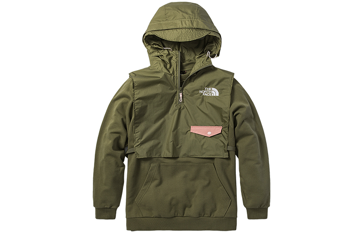 THE NORTH FACE Urban Exploration Removable Vest Half-Zip Solid Color Logo Casual Hooded Half-Sweatshirt Men's Green