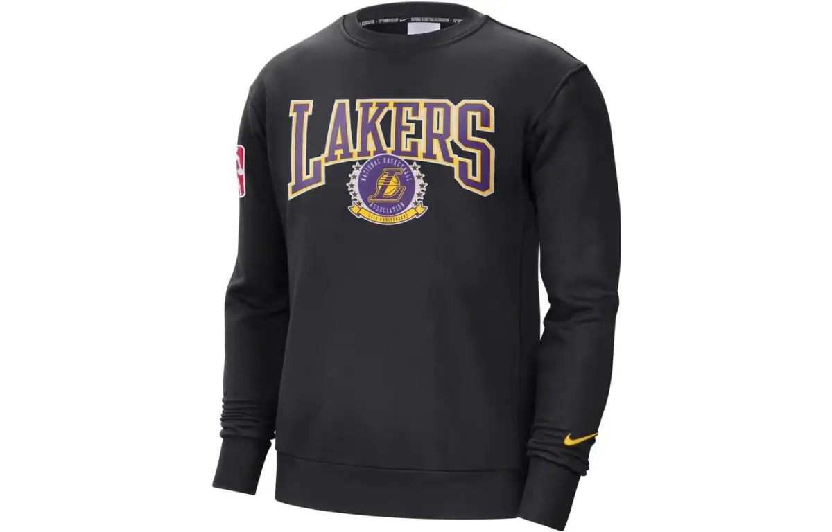 Nike Letter Logo Print Fleece-Lined Thermal Pullover Sports Sweatshirt Lakers Team Men's Black