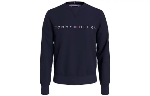 Tommy Hilfiger Solid Color Fleece Lined Letter Print Pullover Straight Fit Crew Neck Fall Winter Sweatshirt Men's