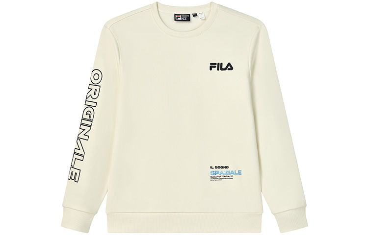 FILA ORIGINALE Casual Minimalist Style Knitted Fabric Logo Letter Fleece Lined Pullover, Winter Sweatshirt Men's