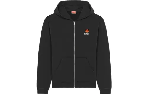 KENZO Sweatshirts Men's Black Hooded Moderate Cardigan
