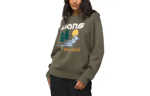 Vans Coastal Crew BFF Sweatshirts Unisex Green Crew Neck Moderate Regular