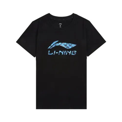 Li Ning T Shirts Unisex Black Crew Neck Moderate Straight Fit