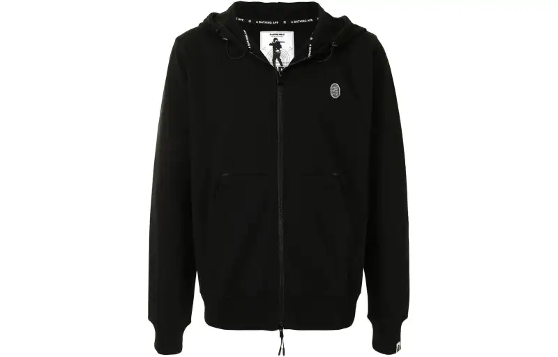 A BATHING APE Sweatshirts Men's Black Hooded Moderate Cardigan