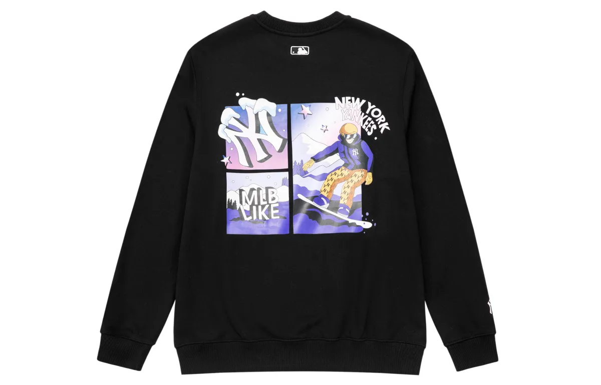 MLB New York Yankees Sweatshirts Unisex Black Crew Neck Moderate Straight Fit