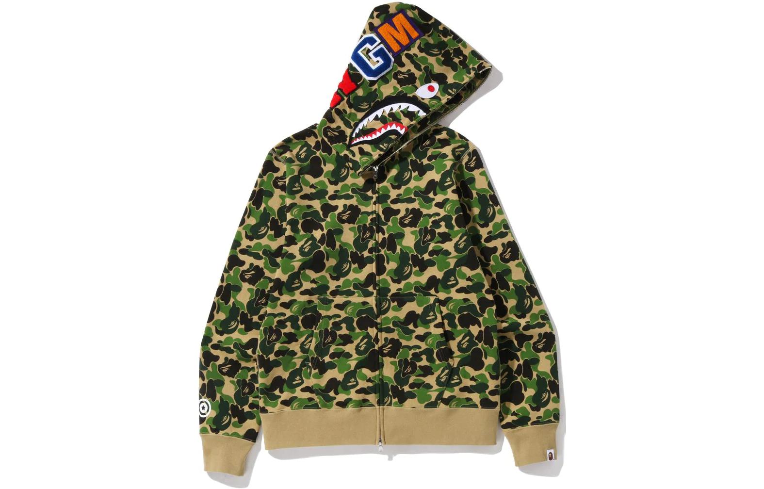 A BATHING APE Shark, camouflage hoody with zipper, sweatshirt